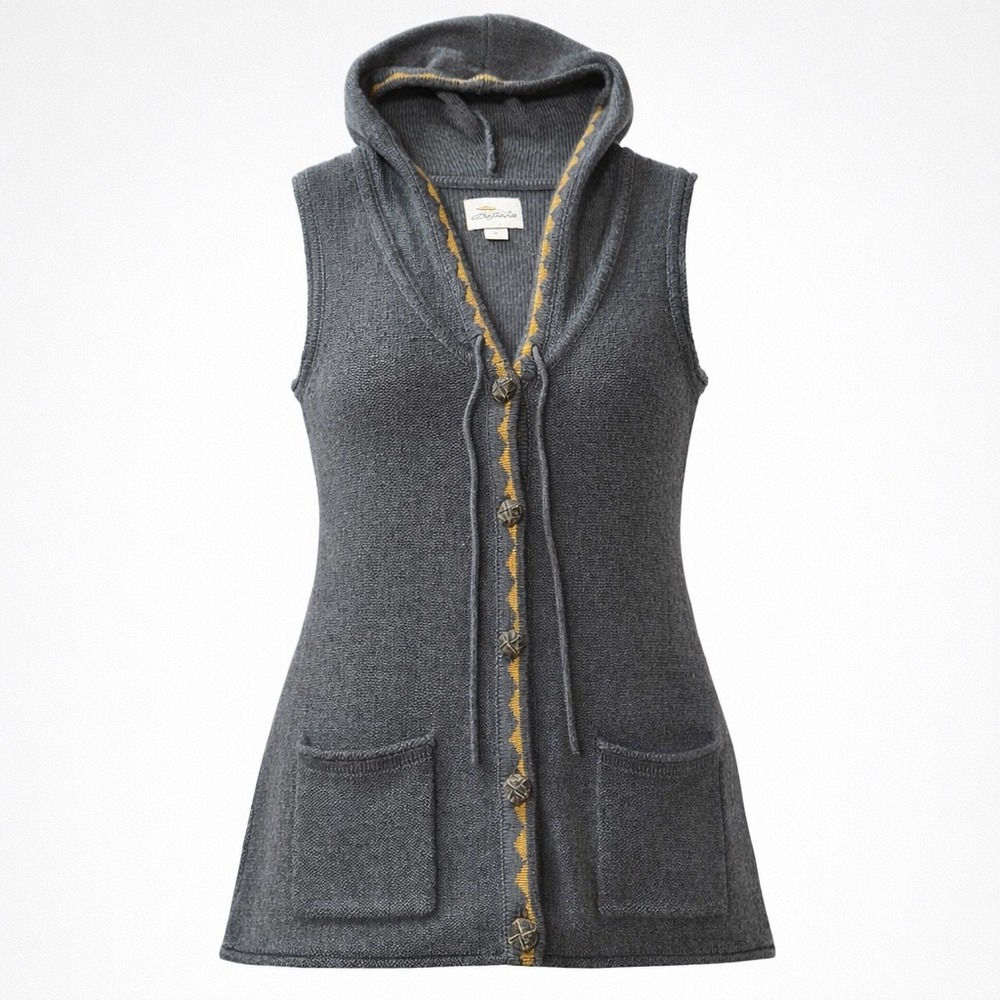 Bob Timberlake Womens XL Gray Wool Blend Hooded Sweater Vest Long‎ Button